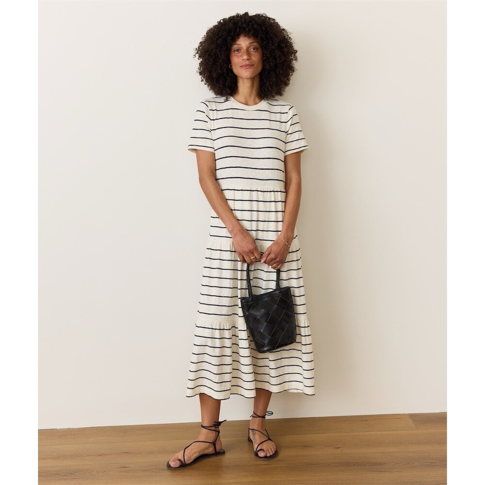 Marine Layer Sadie Vintage Slub Striped Tiered Midi Dress, Small